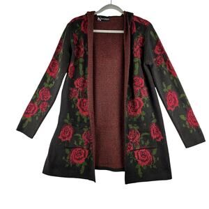 Red Rose Open-Front Cardigan Sweater